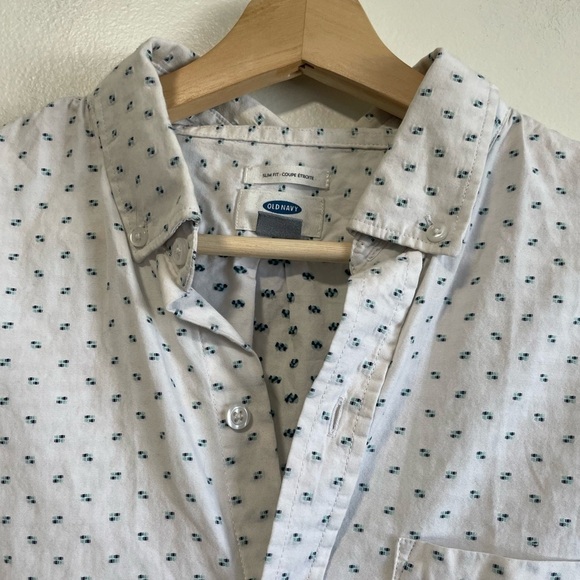 Old Navy White w Stitched Print Long Sleeve Button  Up Shirt - Picture 4 of 9